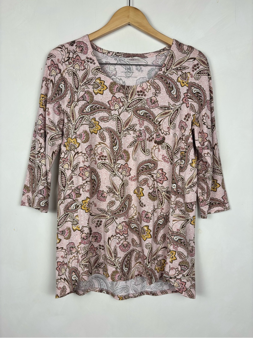 J Jill Luxe Supima Pink Paisley A Line Tunic Small Stretch Knit